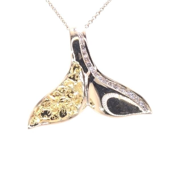 14K / 24K Yellow Gold and Diamond Whale Tale Pendant