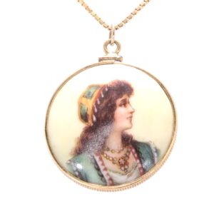 14K Yellow Gold Woman's Portrait Necklace