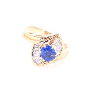 14K Yellow Gold Ceylon Sapphire and Baguette Diamond Ring