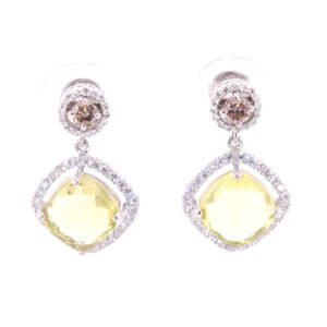 18K White Gold Champagne Diamond and Lemon Topaz Earrings