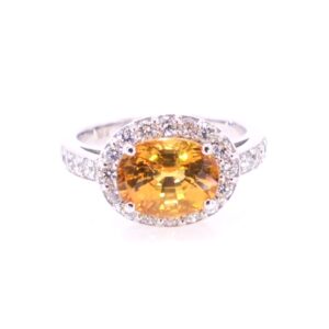18K White Gold Orange Sapphire and Diamond Ring