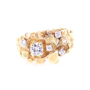 Men's 14K Yellow Gold Diamond Nugget Ring
