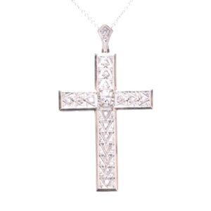 Platinum Art Deco Diamond Cross Necklace