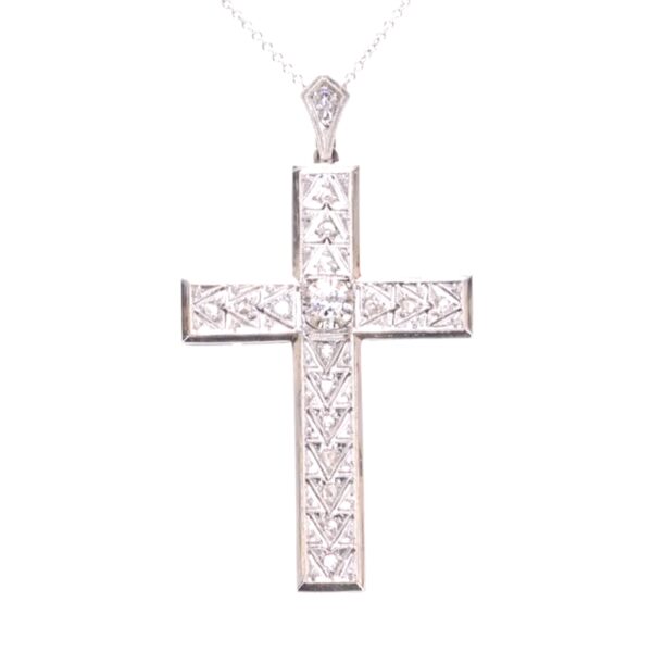 Platinum Art Deco Diamond Cross Necklace