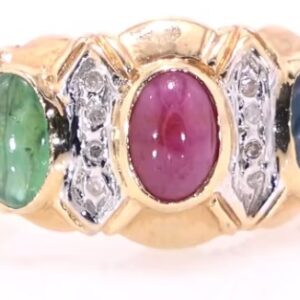 14K Yellow Gold, Ruby, Sapphire, Emerald, Diamond Ring