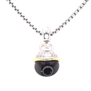 David Yurman Black Onyx and Diamond Acorn Necklace