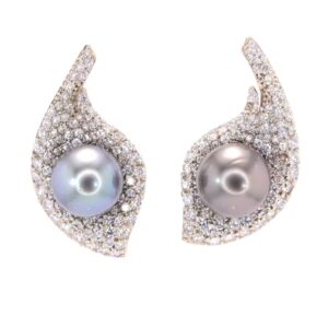 14K Pearl and Diamond Lily Earrings