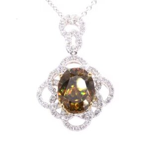 18K White Gold Sphene and Diamond Necklace