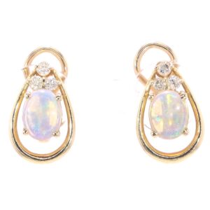14K Yellow Gold Opal and Diamond Clip On Earrings