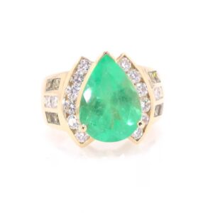 14K Yellow Gold Emerald and Diamond Ring