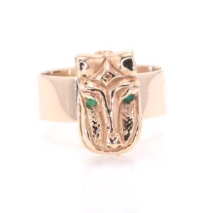 14K Yellow Gold Aztec Leopard Emerald Ring