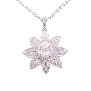 14K White Gold Diamond Flower Fusion Necklace
