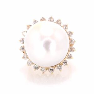 14K Yellow Gold South Sea Pearl and Diamond Ring