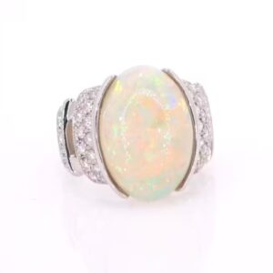Platinum Australian Opal and Diamond Ring
