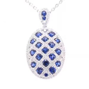 14K White Gold Ceylon Sapphire and Diamond Necklace