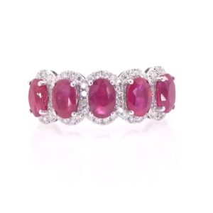 18K White Gold Ruby and Diamond Halo Ring
