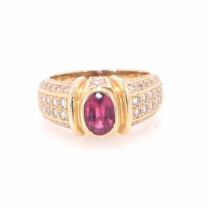 14K Yellow Gold Pink Tourmaline and Diamond Ring