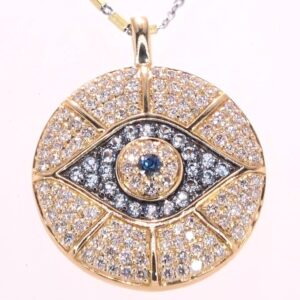 14K Yellow Gold Diamond Evil Eye Necklace