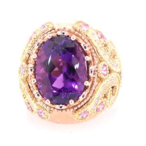 14K Rose and Yellow Gold Amethyst and Diamond Ring