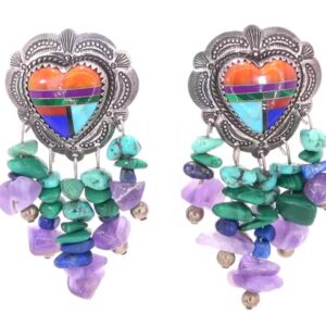 Sterling Silver Turquoise, Coral, Amethyst and Lapis Lazuli Earrings