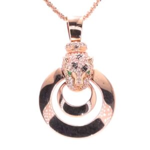 EFFY 14K Rose Gold Emerald and Diamond Panther Necklace
