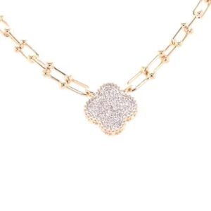 14K Gold Diamond Clover Necklace