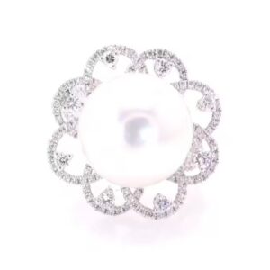 18K White Gold South Sea Pearl and Diamond Ring