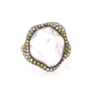 Baroque Pearl with Yellow and White Diamonds