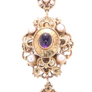 14K Yellow Gold Amethyst and Pearl Necklace
