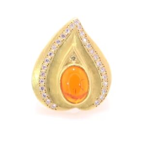 18K Yellow Gold Fire Opal and Diamond Ring