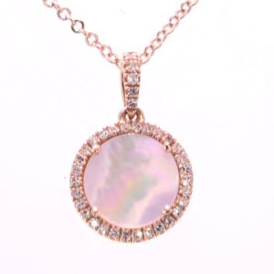 14K Rose Gold Mother of Pearl and Diamond Necklace