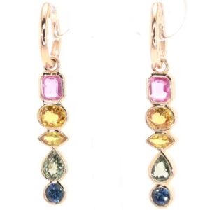 14K Yellow Gold Multiple Color Sapphire Earrings