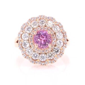 14K Rose Gold Pink Sapphire and Diamond Ring