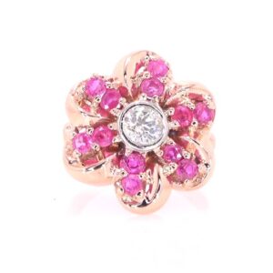 14K Rose Gold Ruby and Diamond Flower Ring