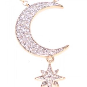 14K Yellow Diamond Gold Star and Moon Necklace