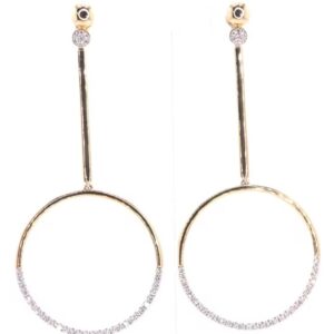 14K Yellow Gold Diamond Circle Bar Earrings