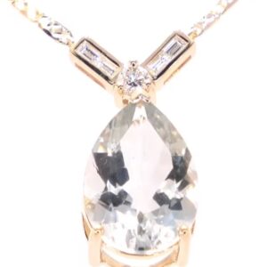 14K Yellow Gold Green Amethyst and Diamond Necklace
