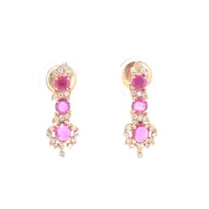 18K Yellow Gold Pink Tourmaline and Diamond Dangle Earrings