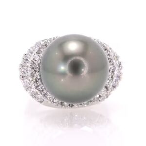 14K White Gold South Sea Tahitian Pearl and Diamond Ring