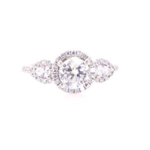 14K White Gold Round and Pear Diamond Halo Ring