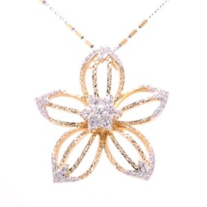 14K Two Tone Gold Diamond Flower Necklace
