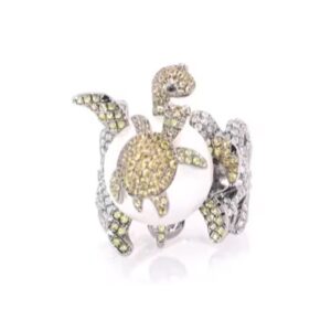 18K White Gold Mabe Pearl and Diamond Turtle Ring