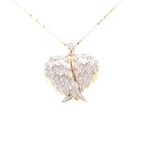 14K Yellow Gold Diamond Heart Wing Necklace