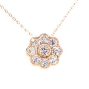 14K Yellow Gold Diamond Flower Necklace