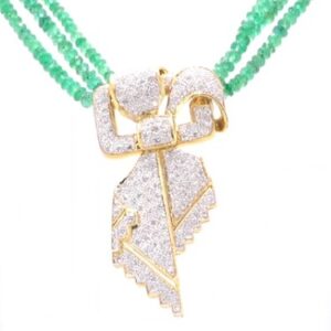 18K Yellow Gold Emerald Bead and Diamond Necklace