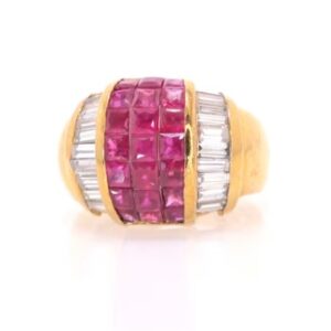 18K Yellow Gold Invisible Set  Ruby and Diamond Ring
