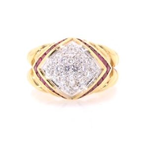 18K Yellow Gold Diamond and Ruby Ring