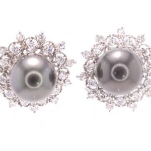 14K White Gold Tahitian Pearl and Diamond Earrings