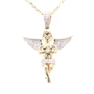 14K Yellow Gold Diamond Angel Necklace