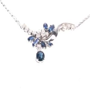 18K White Gold Diamond and Sapphire Necklace